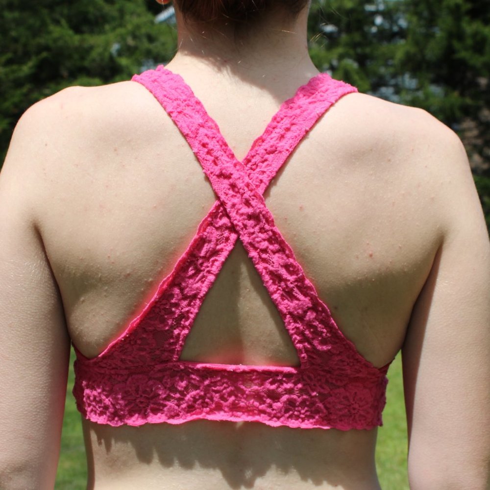 Hot Pink Aerie Cross Back Lace Bralette - Picture 7 of 8